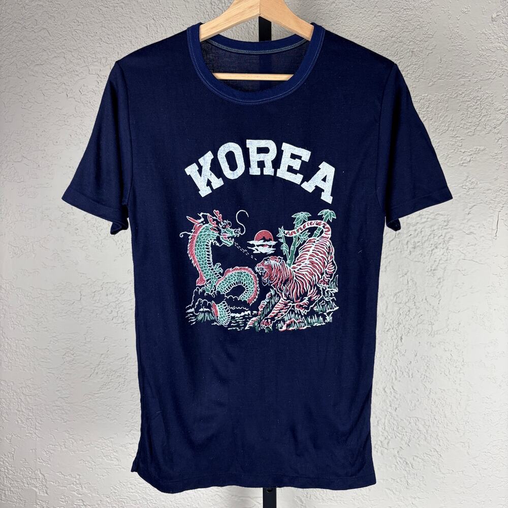 Vintage 80s Korea Tourist Dragon Tiger Thin Small Souvenir Tee